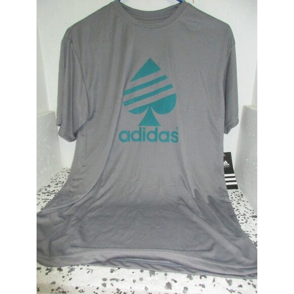 Men's Adidas Short Sleeve T-Shirt Gray/Aqua  Logo Size Small New!!! - Picture 1 of 2